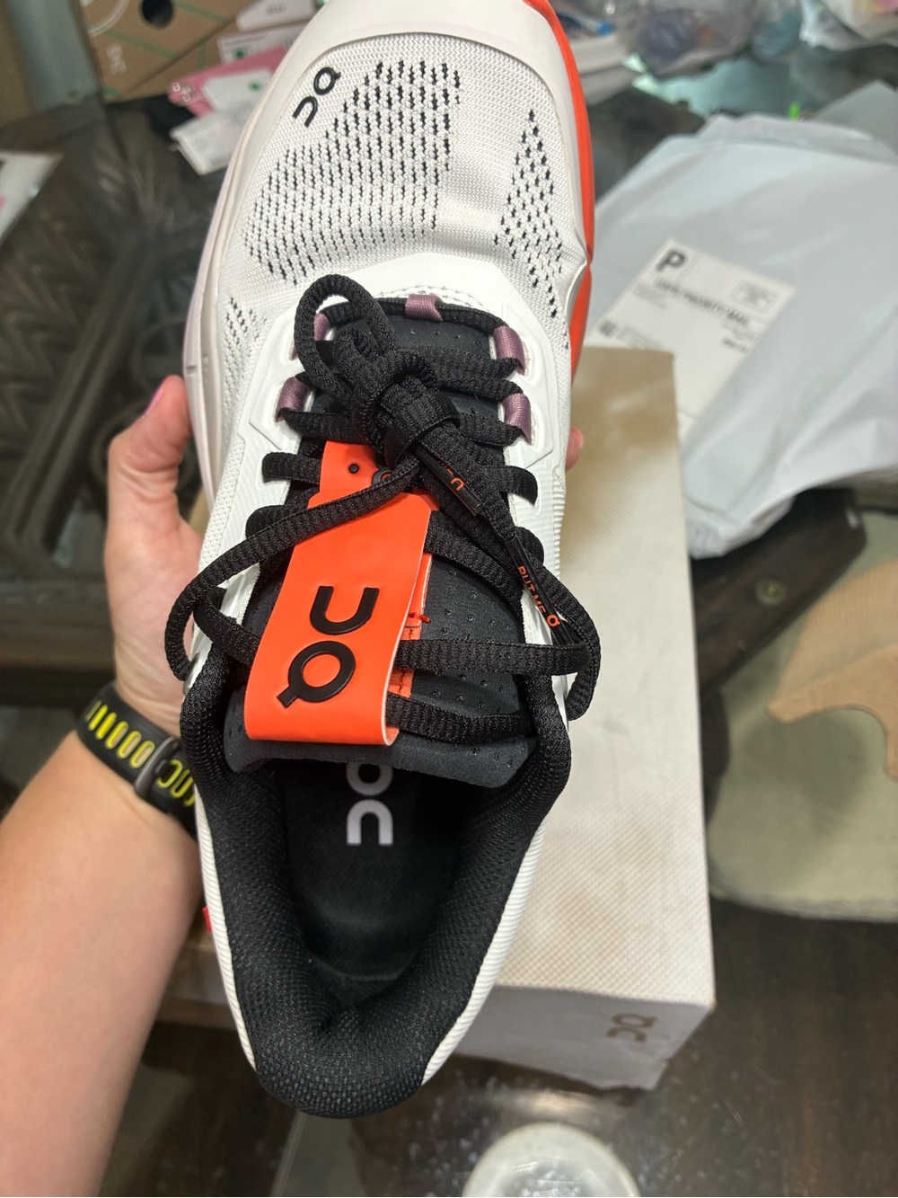 On Running Women's White and Coral Performance Sneakers - Picture 4 of 5
